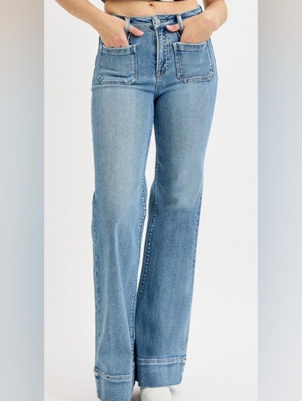 RISEN High Rise Patch Pocket Jeans